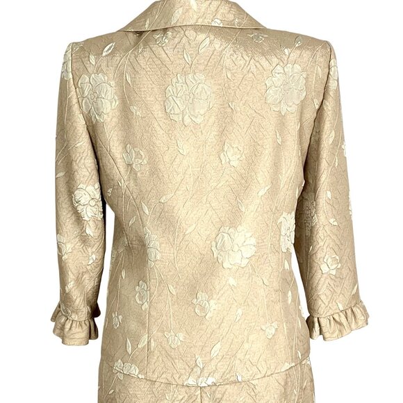 Gold Floral Brocade 2-PC Formal Skirt Suit Set Size 6 Mother of Bride Cocktail - Picture 5 of 8